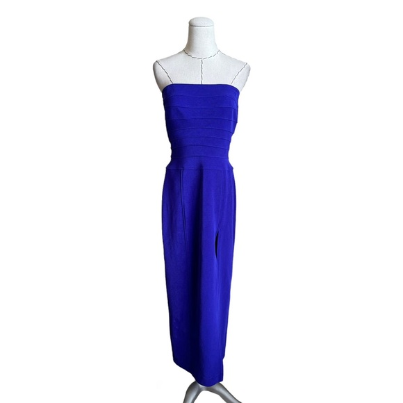 Tadashi Vintage 80s 90s Bodycon Stretch Strapless Bandage Dress High Slit - Picture 1 of 16